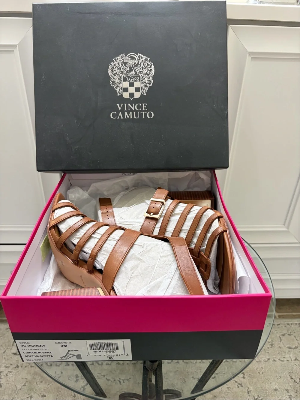 Vince Camuto Hicheny Gladiator Sandals Cinnamon Bark Size 9M Block Heel